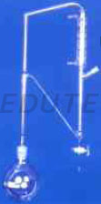 ESSENTIAL OIL DETERMINATION APPARATUS (CLEVENGER TYPE)   Vertical tube combined with condenser and measuring 

tube with stopcock. A return tube for the aqeous part of the distillate connects the bo